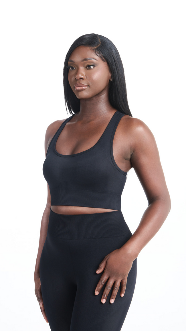Side view of Black Shavo Seamless Bra