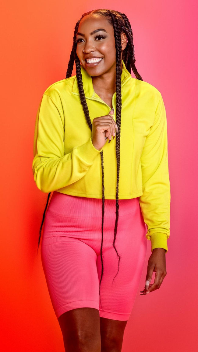 Front view Bai Ribbed Biker Shorts - Hot Pink - ROAM LOUD