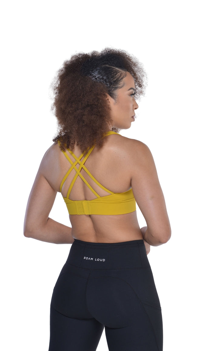 Kru Top - Mustard Womens Sports Bra - ROAM LOUD