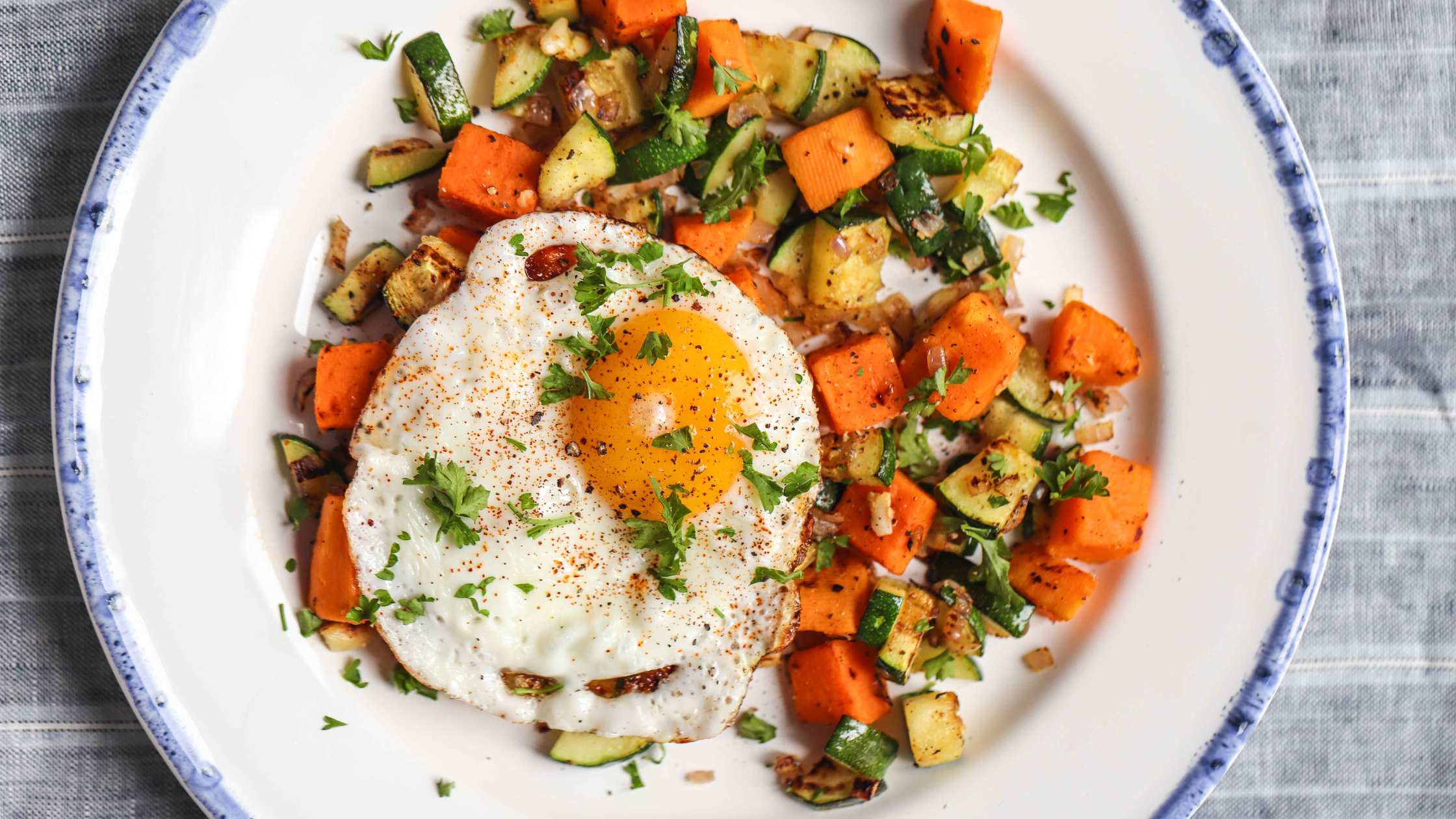 Sweet Potato & Zucchini Hash with Eggs: Healthy Breakfast Recipe