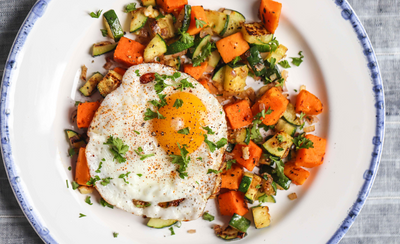 Sweet Potato & Zucchini Hash with Eggs: Healthy Breakfast Recipe