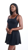 Black Womens Active Tennis Dress Pockets