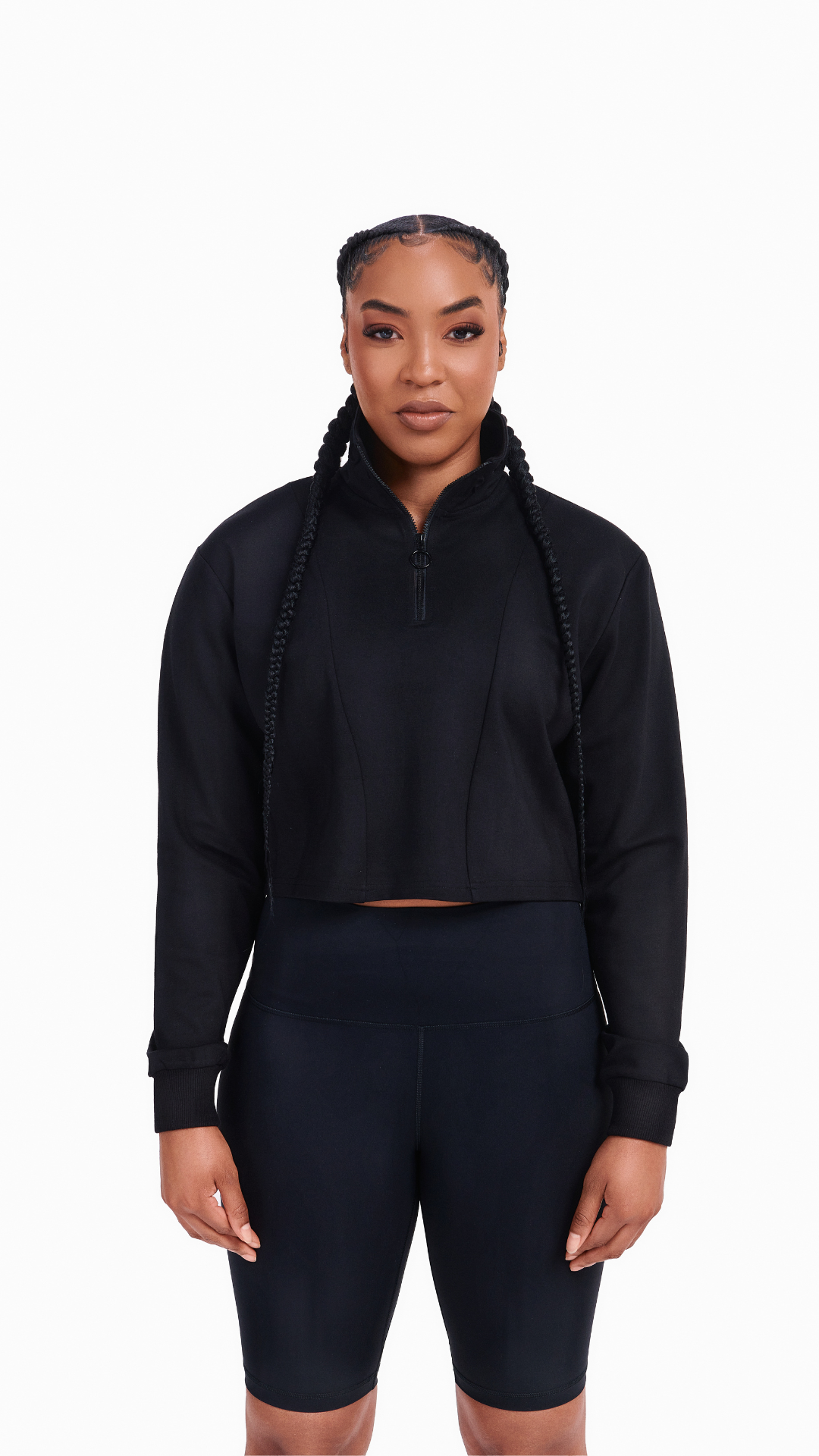 Black cropped jacket zip discount up