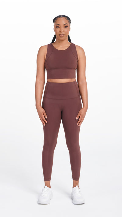 Full view Brown Womens Yanta Tank Bra - Roam Loud